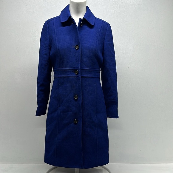 J Crew Classic Lady Day Coat Jacket Italian Double-cloth Wool Blue Size 4P - Picture 2 of 8